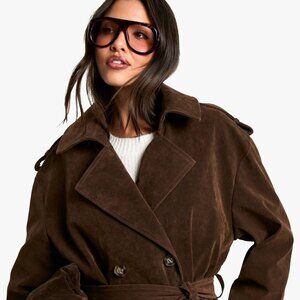 (NWT) Boohoo Vintage Suede-Look Trench Coat – Size 4 (US XS) – Chocolate